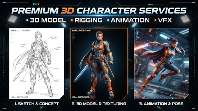 model, rig and animate custom 3d character design for games and animation
