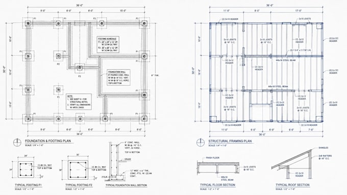 draft foundation, footing, structural framing plans for permit