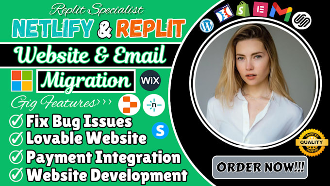 migrate replit website to netlify, vercel to flutter and email migration