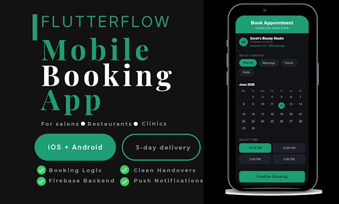 build flutter flow mobile booking app for your business