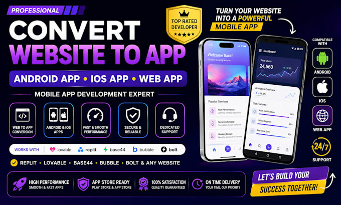 convert website to html app, android and ios app, pwa mobile app development