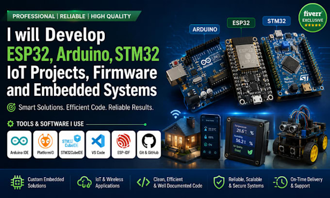 develop esp32, arduino, stm32 iot projects, firmware and embedded systems