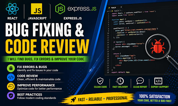 review and debug your react, javascript or expressjs code