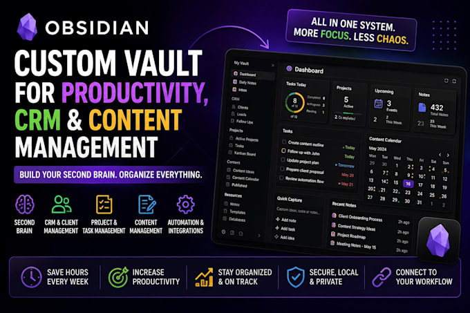 obsidian vault for productivity, CRM, and content management
