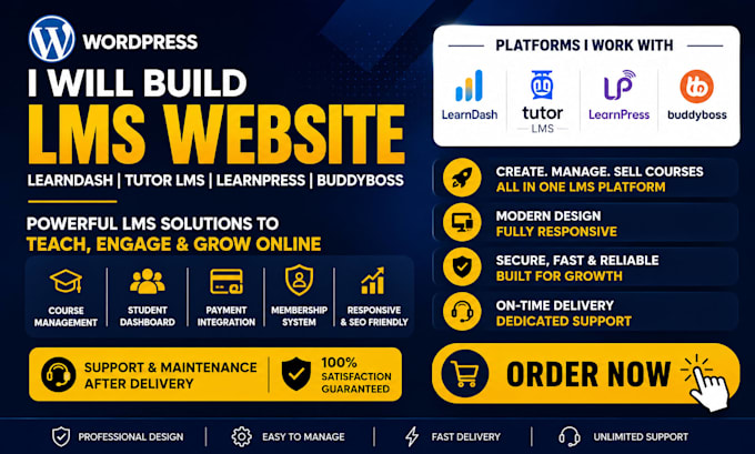 build wordpress lms website with learndash tutor lms learnpress and buddy