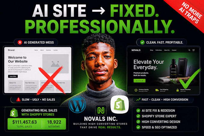 fix your ai generated website, rebuild professionally on shopify or wordpress