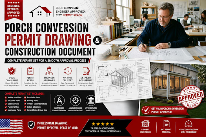 draft porch conversion permit drawings construction documents sunroom plan