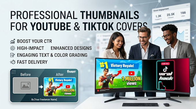 design eye catching youtube and tiktok thumbnails