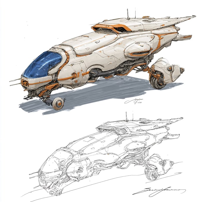 create sci fi spaceship art and futuristic illustrations