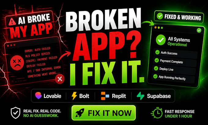 fix vibe coded app bugs built with cursor ai lovable, claude code or supabase