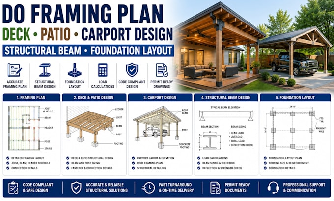 do framing plan deck patio carport design structural beam foundation layout