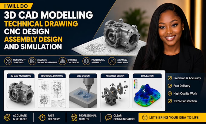 do 3d cad modelling technical drawing cnc design assembly design and simulation