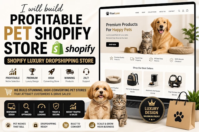 build profitable pet shopify store shopify luxury dropshipping store pet website