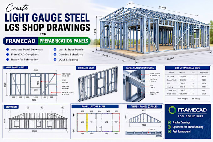 create framecad lgs shop drawings and cnc ready panel details