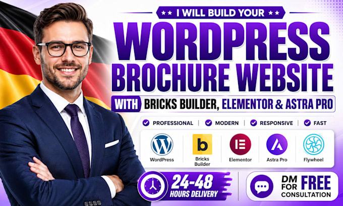 build wordpress bricks builder elementor astra pro flywheel brochure website dev