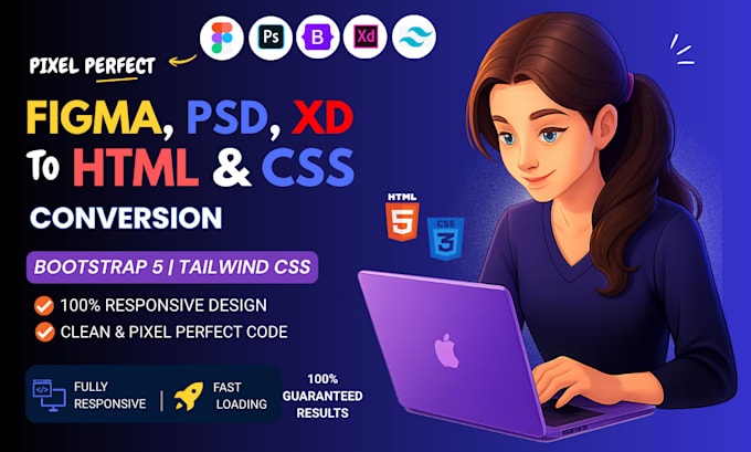 convert figma, PSD to HTML responsive website
