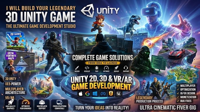 do unity mobile game, oculus VR, ar application, fortnite map, verse code scrip