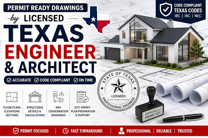 do permit ready drawing as licensed engineer in texas licensed architect
