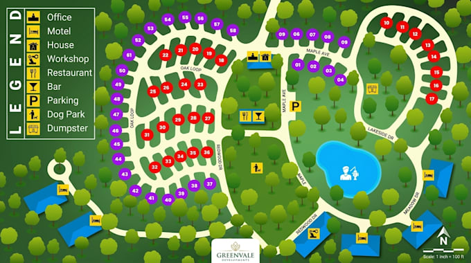 design site plan, campground map , rv park map and architectural layout