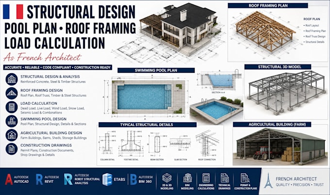 do structural design pool plan roof framing load calculation as french architect