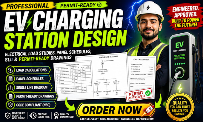 design ev charging stations with electrical load studies, panel schedules, sld
