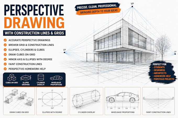create accurate perspective drawings with construction lines and grids