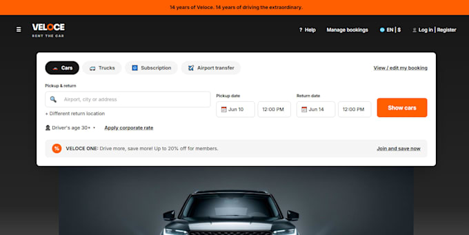 design a car rental website with booking system