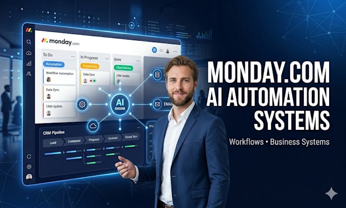 build monday com ai automation CRM workflows and business systems