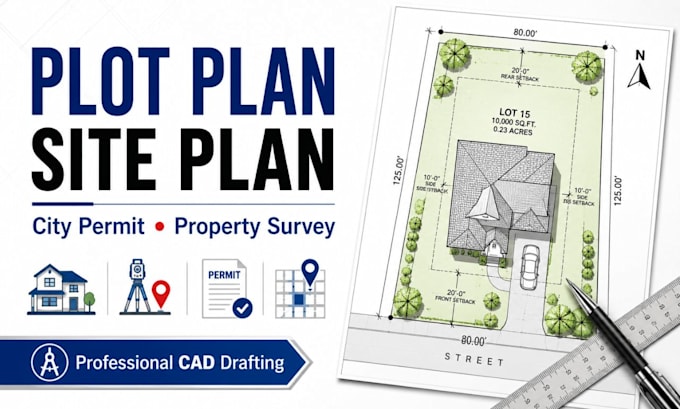 residential plot plan, city permit site plan, property survey layout