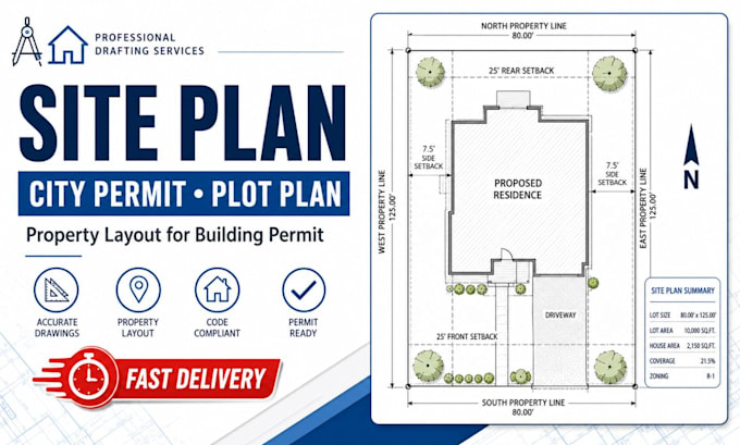 city permit site plan, plot plan, property layout for building permit