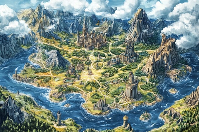 create detailed fantasy cartography game world maps