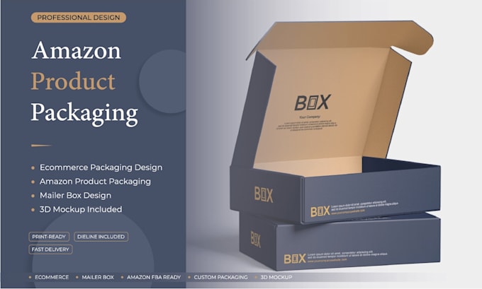 design amazon product packaging, mailer box and ecommerce packaging with 3d mock