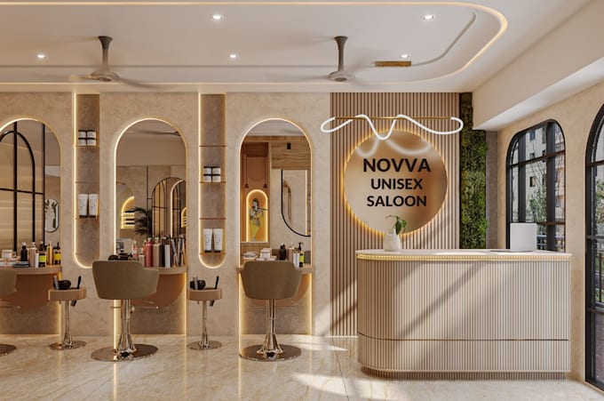 turn 2d plan to 3d visual,luxury salon interior design,commercial hub cgi render