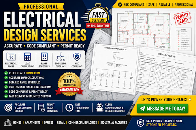 design electrical plans load calculations panel schedules and slds