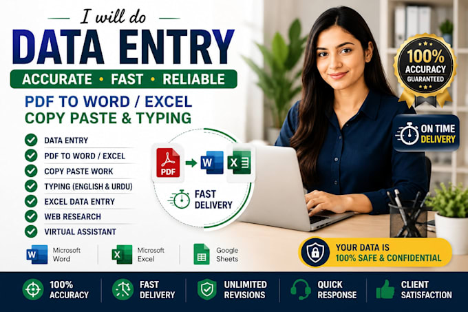 do accurate data entry, PDF to word, excel and urdu typing