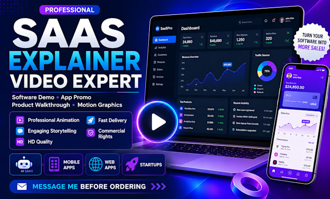 create saas explainer video software demo app promo and animated product video