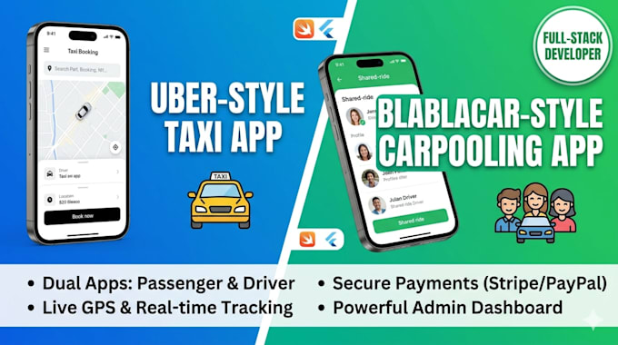 design and develop a carpooling app, ridesharing app, taxi booking app