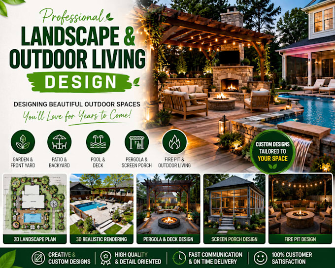 design garden frontyard backyard patio pool deck pergola firepit screen porch