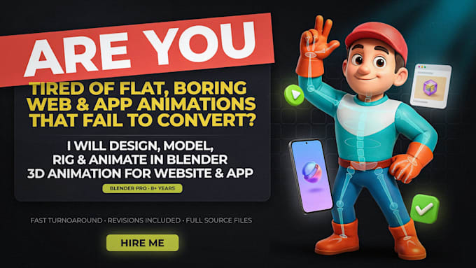 design model rig animate on blender 3d animation for website and app animation