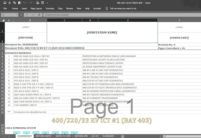 Prepare cable and termination schedule for ais gis substations 11 to ...