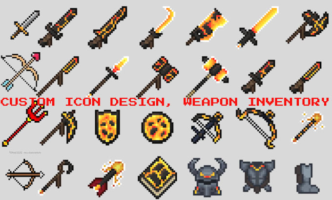 create pixel game assets, weapon icons, rpg items and game UI