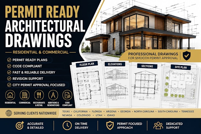 prepare permit ready architectural plans for texas,california,florida,tennessee