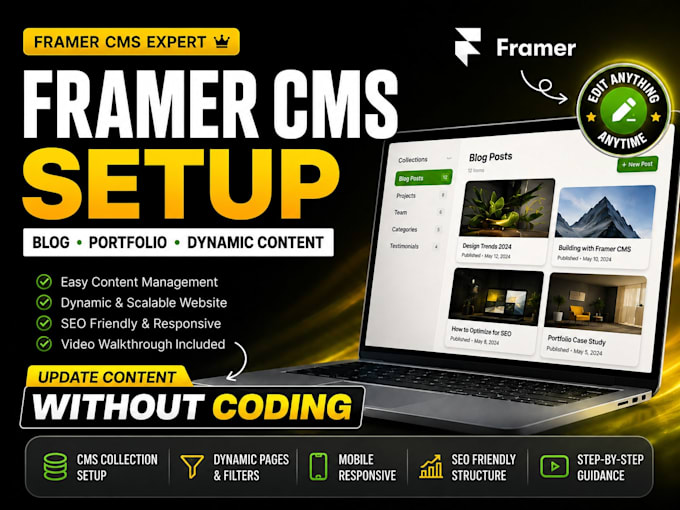set up framer cms for blog, portfolio and dynamic content