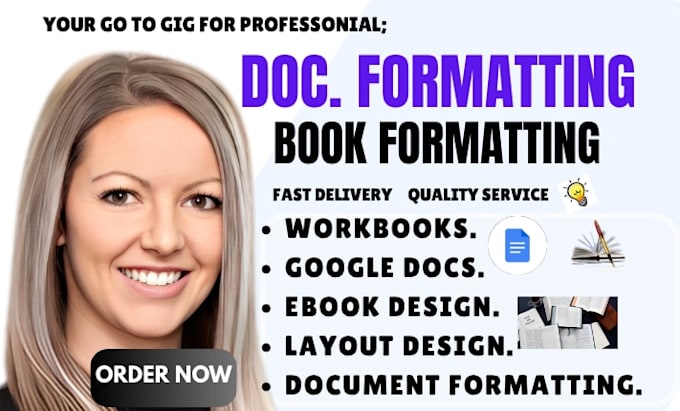 professionally format ebooks, workbooks, word and google docs