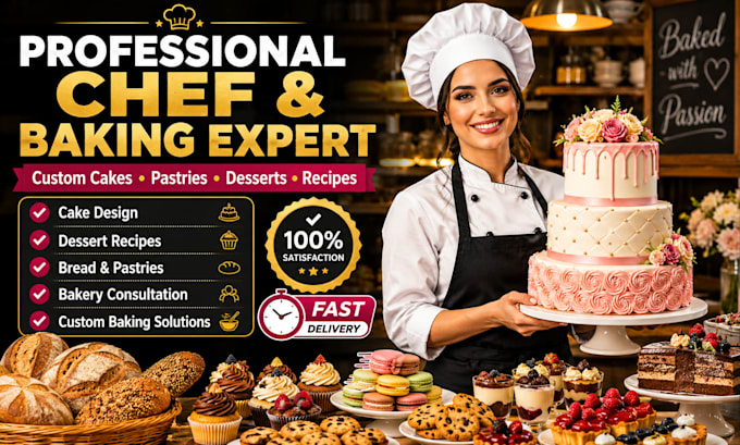 be your professional chef, baker, cake designer and dessert expert