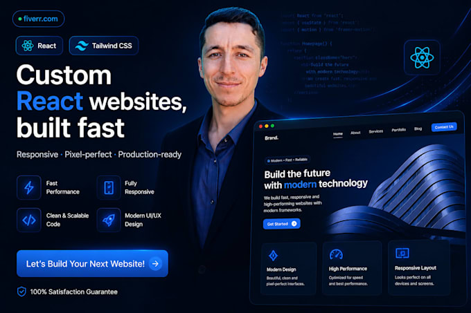 build a modern react and tailwind CSS website or landing page