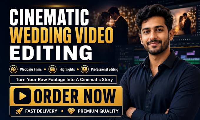 do cinematic wedding video editing, wedding film and wedding highlights