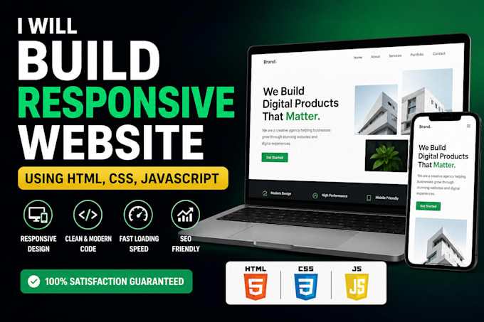 build a modern responsive HTML CSS javascript website