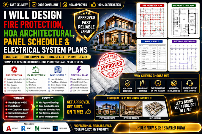 design fire protection, hoa architectural, panel schedule and electrical system