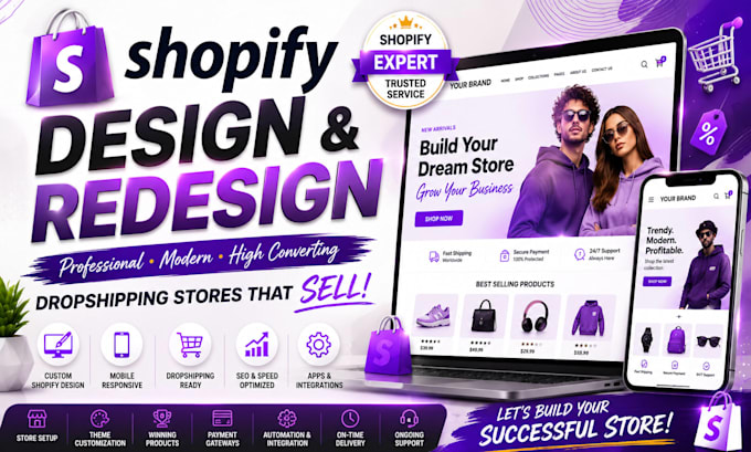design or redesign shopify store, shopify website, dropshipping store